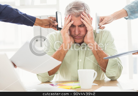 To use this stock image in your creative project, please select the size you need over to the right and click the "Add to Cart" button.
Your downloaded image will come with the Cutcaster watermark removed so don’t worry about the watermark you see on this page. Overwrought businessman with hands on head stock photo, Overwrought businessman with hands on head at the office by Wavebreak Media