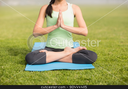 To use this stock image in your creative project, please select the size you need over to the right and click the "Add to Cart" button.
Your downloaded image will come with the Cutcaster watermark removed so don’t worry about the watermark you see on this page. Sporty woman doing the lotus pose stock photo, Sporty woman doing the lotus pose in parkland by Wavebreak Media