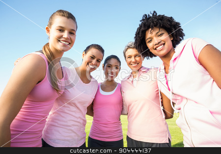 To use this stock image in your creative project, please select the size you need over to the right and click the "Add to Cart" button.
Your downloaded image will come with the Cutcaster watermark removed so don’t worry about the watermark you see on this page. Smiling women wearing pink for breast cancer stock photo, Portrait of smiling women wearing pink for breast cancer in parkland by Wavebreak Media