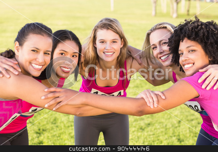 To use this stock image in your creative project, please select the size you need over to the right and click the "Add to Cart" button.
Your downloaded image will come with the Cutcaster watermark removed so don’t worry about the watermark you see on this page. Five smiling runners supporting breast cancer marathon stock photo, Portrait of five smiling runners supporting breast cancer marathon in parkland by Wavebreak Media