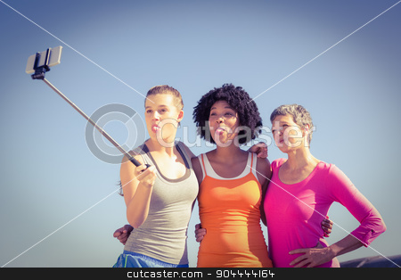 To use this stock image in your creative project, please select the size you need over to the right and click the "Add to Cart" button.
Your downloaded image will come with the Cutcaster watermark removed so don’t worry about the watermark you see on this page. Sporty women posing and taking selfies with selfiestick stock photo, Sporty women posing and taking selfies with selfiestick at promenade by Wavebreak Media