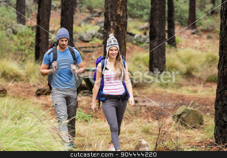 To use this stock image in your creative project, please select the size you need over to the right and click the "Add to Cart" button.
Your downloaded image will come with the Cutcaster watermark removed so don’t worry about the watermark you see on this page. Young happy hiker couple hiking stock photo, Young happy hiker couple hiking in the nature by Wavebreak Media