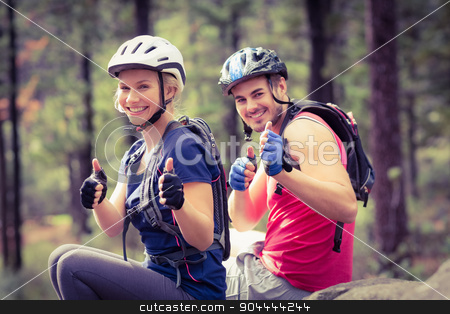To use this stock image in your creative project, please select the size you need over to the right and click the "Add to Cart" button.
Your downloaded image will come with the Cutcaster watermark removed so don’t worry about the watermark you see on this page. Young happy biker couple sitting on a rock looking at the camera stock photo, Young happy biker couple sitting on a rock looking at the camera in the nature by Wavebreak Media