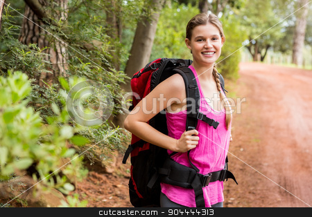 To use this stock image in your creative project, please select the size you need over to the right and click the "Add to Cart" button.
Your downloaded image will come with the Cutcaster watermark removed so don’t worry about the watermark you see on this page. Smiling blonde hiker with backpack stock photo, Portrait of smiling blonde hiker with backpack in the nature by Wavebreak Media
