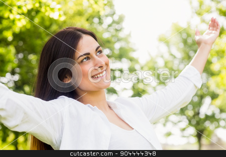 To use this stock image in your creative project, please select the size you need over to the right and click the "Add to Cart" button.
Your downloaded image will come with the Cutcaster watermark removed so don’t worry about the watermark you see on this page. Beautiful brunette in the park stock photo, Beautiful brunette in the park on a sunny day by Wavebreak Media
