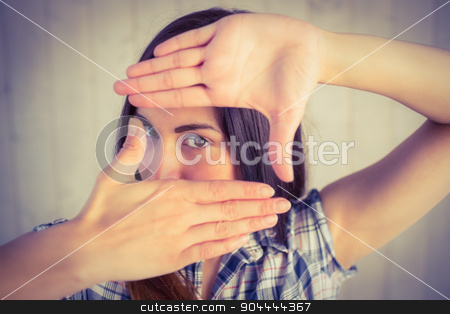 To use this stock image in your creative project, please select the size you need over to the right and click the "Add to Cart" button.
Your downloaded image will come with the Cutcaster watermark removed so don’t worry about the watermark you see on this page. Pretty hipster framing with hands stock photo, Pretty hipster framing with hands on wooden planks background by Wavebreak Media