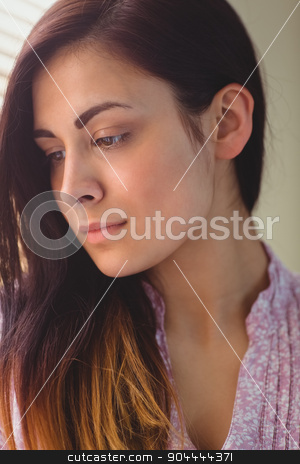To use this stock image in your creative project, please select the size you need over to the right and click the "Add to Cart" button.
Your downloaded image will come with the Cutcaster watermark removed so don’t worry about the watermark you see on this page. Pretty brunette looking down stock photo, Pretty brunette looking down in a bright room by Wavebreak Media