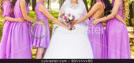 To use this stock image in your creative project, please select the size you need over to the right and click the "Add to Cart" button.
Your downloaded image will come with the Cutcaster watermark removed so don’t worry about the watermark you see on this page. bridesmaids stock photo, Row of bridesmaids at wedding ceremony. Bride and bridesmaids by Satura86