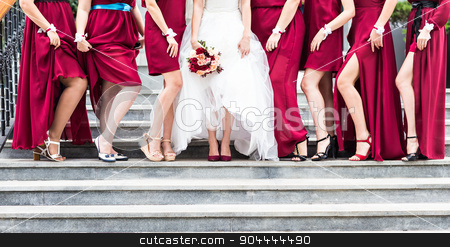 To use this stock image in your creative project, please select the size you need over to the right and click the "Add to Cart" button.
Your downloaded image will come with the Cutcaster watermark removed so don’t worry about the watermark you see on this page. bridesmaids stock photo, Row of bridesmaids at wedding ceremony. Bride and bridesmaids by Satura86
