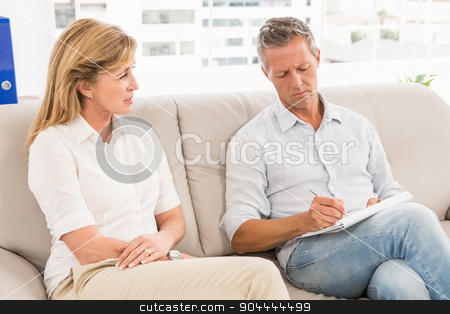 To use this stock image in your creative project, please select the size you need over to the right and click the "Add to Cart" button.
Your downloaded image will come with the Cutcaster watermark removed so don’t worry about the watermark you see on this page. Concerned therapist talking with female patient stock photo, Concerned therapist talking with female patient in the office by Wavebreak Media