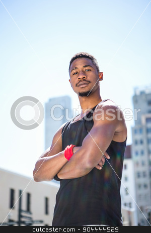 To use this stock image in your creative project, please select the size you need over to the right and click the "Add to Cart" button.
Your downloaded image will come with the Cutcaster watermark removed so don’t worry about the watermark you see on this page. Portrait of an handsome athlete with arm crossed stock photo, Portrait of an handsome athlete with arm crossed on a sunny day by Wavebreak Media