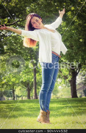 To use this stock image in your creative project, please select the size you need over to the right and click the "Add to Cart" button.
Your downloaded image will come with the Cutcaster watermark removed so don’t worry about the watermark you see on this page. Beautiful brunette in the park stock photo, Beautiful brunette in the park on a sunny day by Wavebreak Media