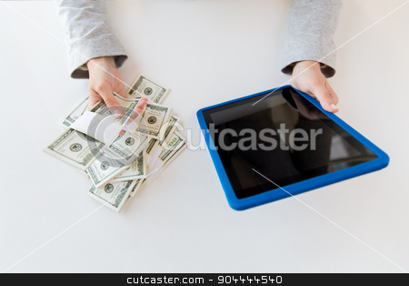 To use this stock image in your creative project, please select the size you need over to the right and click the "Add to Cart" button.
Your downloaded image will come with the Cutcaster watermark removed so don’t worry about the watermark you see on this page. close up of woman hands with tablet pc and money stock photo, business, finance, saving, technology and people concept - close up of woman hands with tablet pc computer and us dollar money by Syda Productions