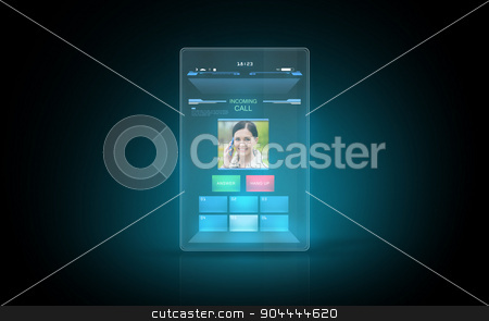 To use this stock image in your creative project, please select the size you need over to the right and click the "Add to Cart" button.
Your downloaded image will come with the Cutcaster watermark removed so don’t worry about the watermark you see on this page. tablet with video call interface on screen stock photo, modern technology, communication and futuristic concept - illuminating virtual tablet with video call interface on screen by Syda Productions