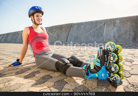 To use this stock image in your creative project, please select the size you need over to the right and click the "Add to Cart" button.
Your downloaded image will come with the Cutcaster watermark removed so don’t worry about the watermark you see on this page. Smiling sporty blonde skater sitting on ground stock photo, Smiling sporty blonde skater sitting on ground at promenade by Wavebreak Media