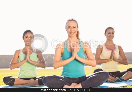 To use this stock image in your creative project, please select the size you need over to the right and click the "Add to Cart" button.
Your downloaded image will come with the Cutcaster watermark removed so don’t worry about the watermark you see on this page. Smiling sporty women doing lotus pose stock photo, Portrait of smiling sporty women doing lotus pose in parkland by Wavebreak Media