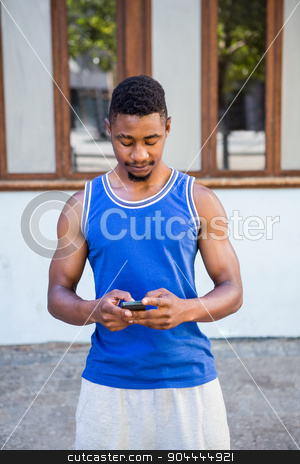 To use this stock image in your creative project, please select the size you need over to the right and click the "Add to Cart" button.
Your downloaded image will come with the Cutcaster watermark removed so don’t worry about the watermark you see on this page. An handsome athlete using his phone stock photo, An handsome athlete using his phone on a sunny day by Wavebreak Media