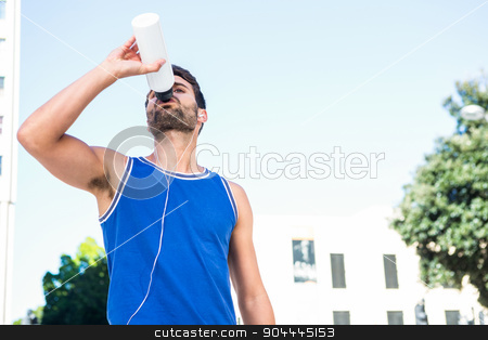 To use this stock image in your creative project, please select the size you need over to the right and click the "Add to Cart" button.
Your downloaded image will come with the Cutcaster watermark removed so don’t worry about the watermark you see on this page. Handsome athlete drinking out of bottle stock photo, Handsome athlete drinking out of bottle in the city by Wavebreak Media