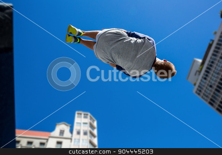 To use this stock image in your creative project, please select the size you need over to the right and click the "Add to Cart" button.
Your downloaded image will come with the Cutcaster watermark removed so don’t worry about the watermark you see on this page. Extreme athlete jumping in the air stock photo, Extreme athlete jumping in the air in the city by Wavebreak Media