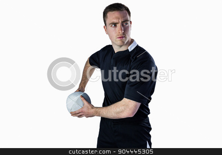 To use this stock image in your creative project, please select the size you need over to the right and click the "Add to Cart" button.
Your downloaded image will come with the Cutcaster watermark removed so don’t worry about the watermark you see on this page. Rugby player about to throw a rugby ball stock photo, Rugbyman about to throw a rugby ball on a white background by Wavebreak Media