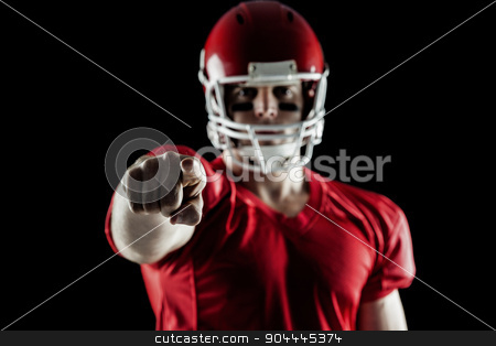 To use this stock image in your creative project, please select the size you need over to the right and click the "Add to Cart" button.
Your downloaded image will come with the Cutcaster watermark removed so don’t worry about the watermark you see on this page. American football player pointing at camera stock photo, American football player pointing at camera on black background by Wavebreak Media