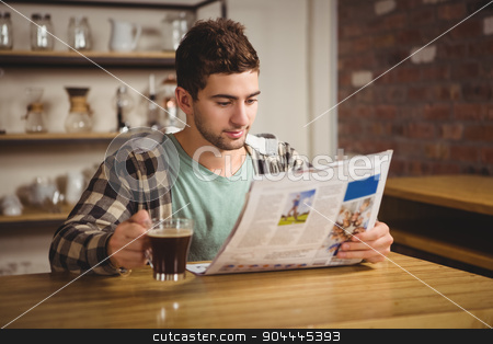 To use this stock image in your creative project, please select the size you need over to the right and click the "Add to Cart" button.
Your downloaded image will come with the Cutcaster watermark removed so don’t worry about the watermark you see on this page. Hipster drinking coffee and reading newspaper stock photo, Hipster drinking coffee and reading newspaper at coffee shop by Wavebreak Media