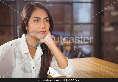 To use this stock image in your creative project, please select the size you need over to the right and click the "Add to Cart" button.
Your downloaded image will come with the Cutcaster watermark removed so don’t worry about the watermark you see on this page. A beautiful woman looking away stock photo, A beautiful woman looking away in a cafe by Wavebreak Media
