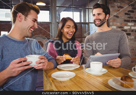 To use this stock image in your creative project, please select the size you need over to the right and click the "Add to Cart" button.
Your downloaded image will come with the Cutcaster watermark removed so don’t worry about the watermark you see on this page. Group of friends enjoying a dessert with tablet stock photo, Group of friends enjoying a dessert with tablet in a cafe by Wavebreak Media