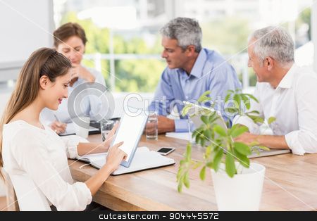 To use this stock image in your creative project, please select the size you need over to the right and click the "Add to Cart" button.
Your downloaded image will come with the Cutcaster watermark removed so don’t worry about the watermark you see on this page. Business people having a meeting stock photo, Business people having a meeting in the office by Wavebreak Media