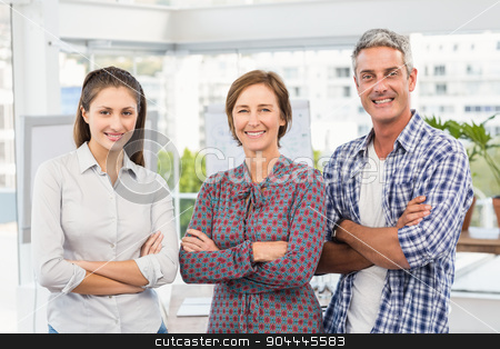 To use this stock image in your creative project, please select the size you need over to the right and click the "Add to Cart" button.
Your downloaded image will come with the Cutcaster watermark removed so don’t worry about the watermark you see on this page. Smiling casual business people with arms crossed stock photo, Portrait of smiling casual business people with arms crossed in the office by Wavebreak Media