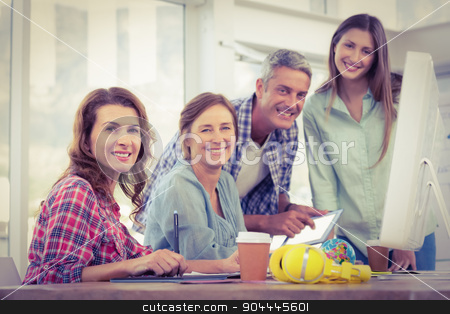 To use this stock image in your creative project, please select the size you need over to the right and click the "Add to Cart" button.
Your downloaded image will come with the Cutcaster watermark removed so don’t worry about the watermark you see on this page. Casual business team having a meeting using a computer stock photo, Casual business team having a meeting using a computer in the office by Wavebreak Media