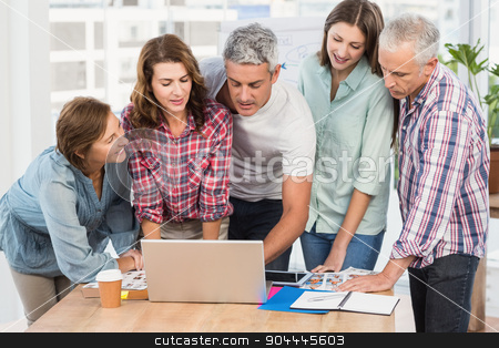 To use this stock image in your creative project, please select the size you need over to the right and click the "Add to Cart" button.
Your downloaded image will come with the Cutcaster watermark removed so don’t worry about the watermark you see on this page. Casual business team having a meeting using laptop stock photo, Casual business team having a meeting using laptop in the office by Wavebreak Media
