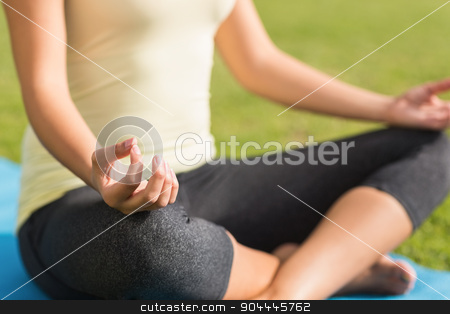 To use this stock image in your creative project, please select the size you need over to the right and click the "Add to Cart" button.
Your downloaded image will come with the Cutcaster watermark removed so don’t worry about the watermark you see on this page. Fit woman meditating on exercise mat stock photo, Fit woman meditating on exercise mat in parkland by Wavebreak Media