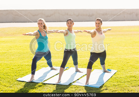 To use this stock image in your creative project, please select the size you need over to the right and click the "Add to Cart" button.
Your downloaded image will come with the Cutcaster watermark removed so don’t worry about the watermark you see on this page. Smiling sporty women doing yoga together stock photo, Smiling sporty women doing yoga together in parkland by Wavebreak Media