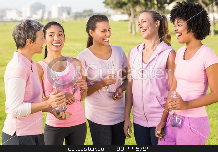 To use this stock image in your creative project, please select the size you need over to the right and click the "Add to Cart" button.
Your downloaded image will come with the Cutcaster watermark removed so don’t worry about the watermark you see on this page. Women wearing pink for breast cancer and talking stock photo, Women wearing pink for breast cancer and talking in parkland by Wavebreak Media