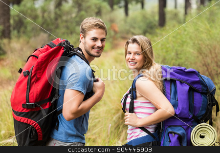 To use this stock image in your creative project, please select the size you need over to the right and click the "Add to Cart" button.
Your downloaded image will come with the Cutcaster watermark removed so don’t worry about the watermark you see on this page. Portrait of a smiling hiker couple stock photo, Portrait of a smiling hiker couple in the nature by Wavebreak Media