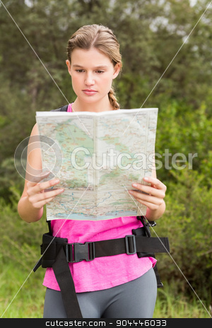 To use this stock image in your creative project, please select the size you need over to the right and click the "Add to Cart" button.
Your downloaded image will come with the Cutcaster watermark removed so don’t worry about the watermark you see on this page. Blonde hiker with backpack reading map stock photo, Blonde hiker with backpack reading map in the nature by Wavebreak Media