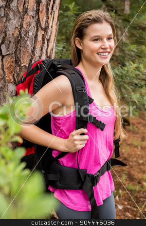 To use this stock image in your creative project, please select the size you need over to the right and click the "Add to Cart" button.
Your downloaded image will come with the Cutcaster watermark removed so don’t worry about the watermark you see on this page. Smiling blonde hiker with backpack stock photo, Smiling blonde hiker with backpack in the nature by Wavebreak Media