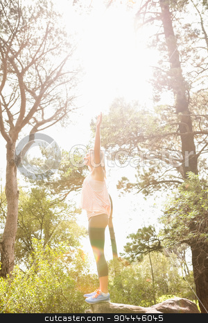 To use this stock image in your creative project, please select the size you need over to the right and click the "Add to Cart" button.
Your downloaded image will come with the Cutcaster watermark removed so don’t worry about the watermark you see on this page. Carefree blonde hiker with arms outstretched stock photo, Carefree blonde hiker with arms outstretched in the nature by Wavebreak Media
