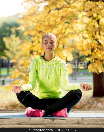 To use this stock image in your creative project, please select the size you need over to the right and click the "Add to Cart" button.
Your downloaded image will come with the Cutcaster watermark removed so don’t worry about the watermark you see on this page. woman doing yoga outdoors stock photo, sport and lifestyle concept - woman doing yoga outdoors by Syda Productions