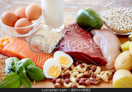 To use this stock image in your creative project, please select the size you need over to the right and click the "Add to Cart" button.
Your downloaded image will come with the Cutcaster watermark removed so don’t worry about the watermark you see on this page. close up of different food items on table stock photo, balanced diet, cooking, culinary and food concept - close up of different foodstuffs on table by Syda Productions