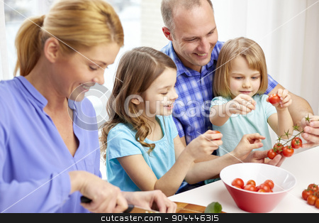 To use this stock image in your creative project, please select the size you need over to the right and click the "Add to Cart" button.
Your downloaded image will come with the Cutcaster watermark removed so don’t worry about the watermark you see on this page. happy family with two kids cooking at home stock photo, food, children, culinary and people concept - happy family with two kids cooking vegetables at home by Syda Productions