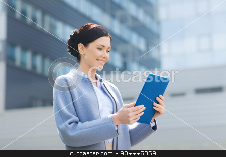 To use this stock image in your creative project, please select the size you need over to the right and click the "Add to Cart" button.
Your downloaded image will come with the Cutcaster watermark removed so don’t worry about the watermark you see on this page. smiling business woman with tablet pc in city stock photo, business, technology and people concept - young smiling woman with tablet pc computer over office building by Syda Productions