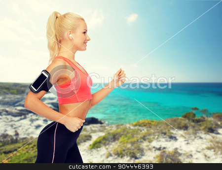 To use this stock image in your creative project, please select the size you need over to the right and click the "Add to Cart" button.
Your downloaded image will come with the Cutcaster watermark removed so don’t worry about the watermark you see on this page. sporty woman running with smartphone and earphones stock photo, sport, exercise, technology, internet and healthcare - smiling sporty woman running and listening to music from smartphone by Syda Productions