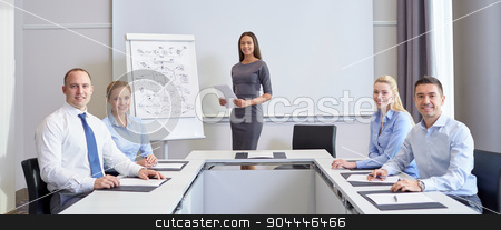 To use this stock image in your creative project, please select the size you need over to the right and click the "Add to Cart" button.
Your downloaded image will come with the Cutcaster watermark removed so don’t worry about the watermark you see on this page. group of smiling businesspeople meeting in office stock photo, business, people and teamwork concept - group of smiling businesspeople meeting on presentation in office by Syda Productions