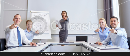 To use this stock image in your creative project, please select the size you need over to the right and click the "Add to Cart" button.
Your downloaded image will come with the Cutcaster watermark removed so don’t worry about the watermark you see on this page. group of businesspeople pointing finger at you stock photo, business, people and teamwork concept - group of smiling businesspeople meeting and pointing finger at you in office by Syda Productions