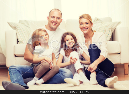 To use this stock image in your creative project, please select the size you need over to the right and click the "Add to Cart" button.
Your downloaded image will come with the Cutcaster watermark removed so don’t worry about the watermark you see on this page. parents and two girls sitting on floor at home stock photo, family, children and home concept - smiling family with and two little girls sitting on floor at home by Syda Productions