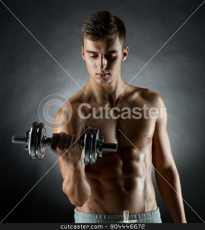 To use this stock image in your creative project, please select the size you need over to the right and click the "Add to Cart" button.
Your downloaded image will come with the Cutcaster watermark removed so don’t worry about the watermark you see on this page. young man with dumbbell stock photo, sport, bodybuilding, training and people concept - young man with dumbbell flexing muscles over gray background by Syda Productions