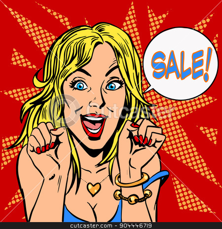 To use this stock image in your creative project, please select the size you need over to the right and click the "Add to Cart" button.
Your downloaded image will come with the Cutcaster watermark removed so don’t worry about the watermark you see on this page. Closeout girl discount sale stock vector clipart, Closeout girl discounts sale. Goods and shops retro style pop art by studiostoks