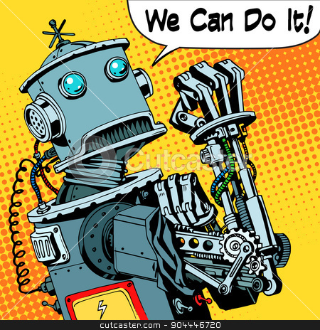 To use this stock image in your creative project, please select the size you need over to the right and click the "Add to Cart" button.
Your downloaded image will come with the Cutcaster watermark removed so don’t worry about the watermark you see on this page. robot we can do it protest future power machine stock vector clipart, The robot we can do it the protest power of the machine future. Technology robotics retro style pop art by studiostoks